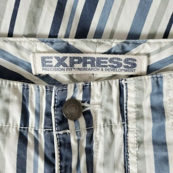 Express Precision Fit Retro Blue White Striped Wide Leg Cotton Pants Size 9/10 - Picture 5 of 8